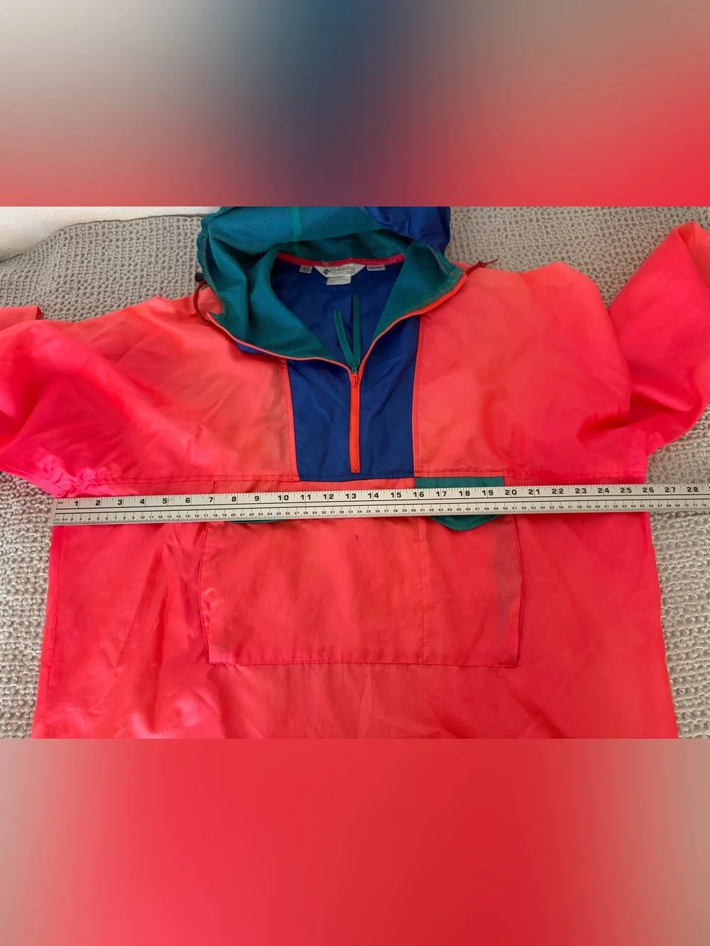 Columbia Retro 80s Pullover Windbreaker Neon Color Block Hooded Jacket Men’s L